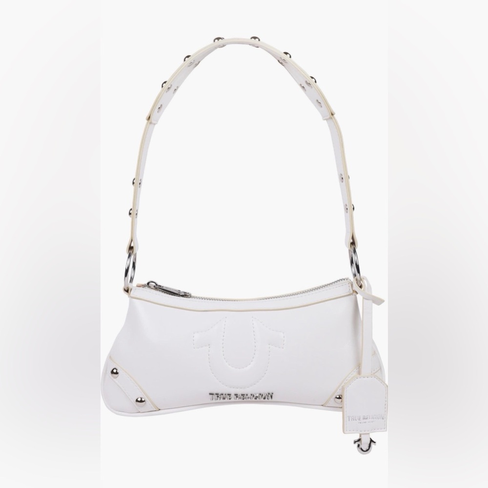 True Religion White Leather Shoulder Hobo with Silver Accents